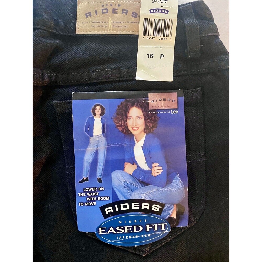 Womens Jeans  16P Tapered Leg Petite Jet Black Eased Fit Riders By Lee NEW